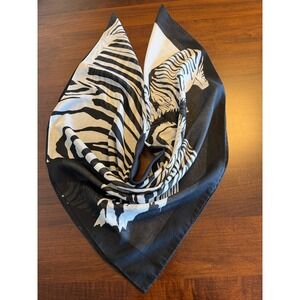 Vtg Zebra Print Scarf Black White Monochrome Animal Graphic Safari Global Chic